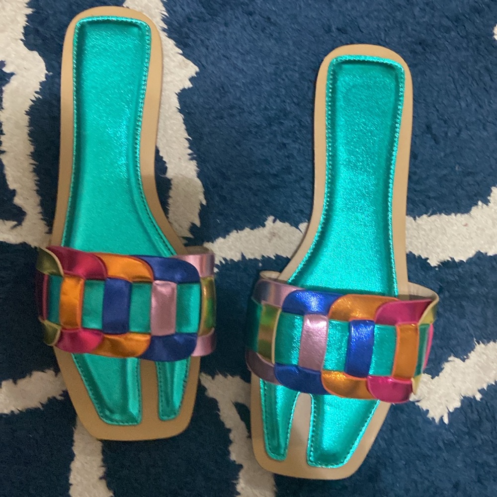 🦋 Color Block Flat Sandals / Never worn